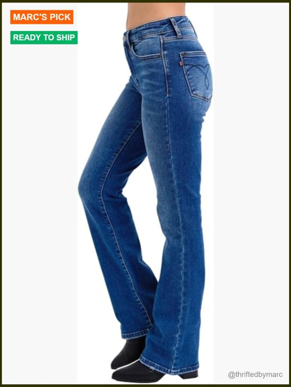 Mid Rise Bootcut Jeans with Thermal Lining, Stretch Denim